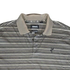 Ashworth Men's Striped Polo‎ Shirt Golf Casual Short Sleeve Brown Beige M